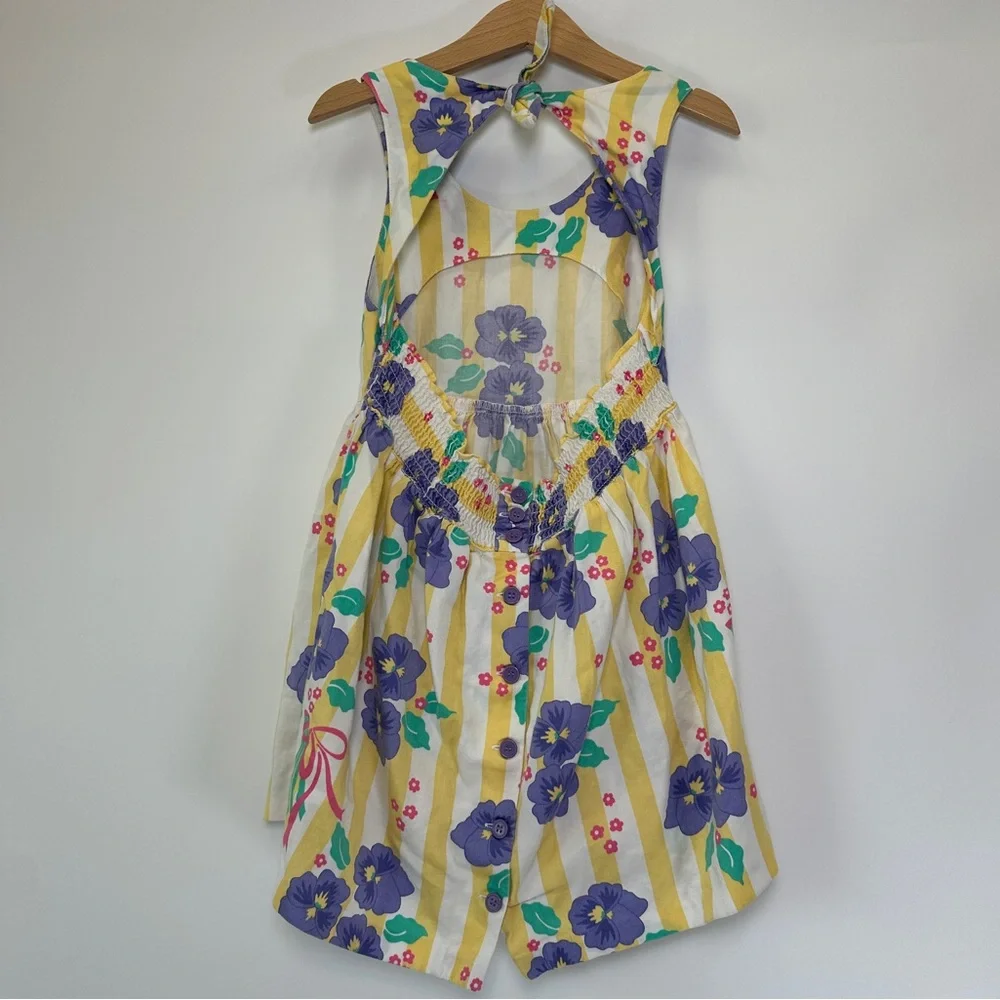 VTG Gymboree Flower Party Pansy Rainbow Label Girls Large Halter Sundress Violet